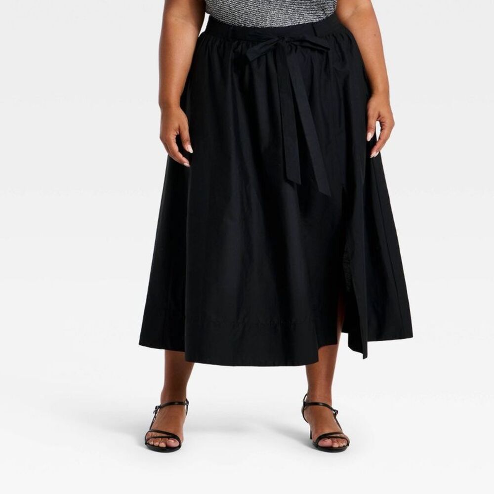 Women's Belted Maxi A-Line Skirt - A New Day Black 4X